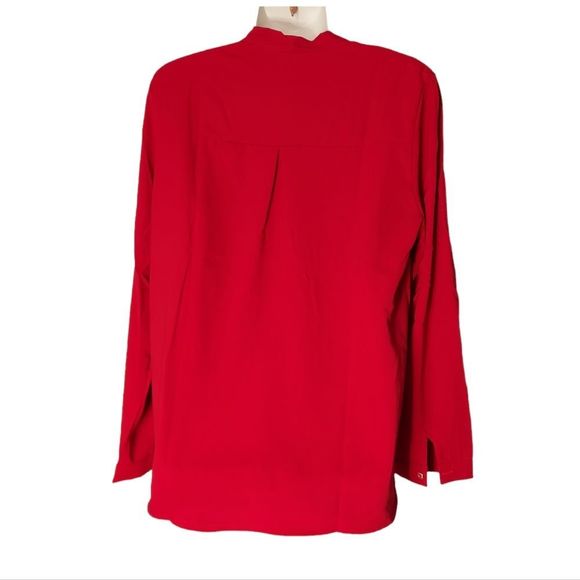 Red Tie Neck Blouse with Rhinestone Brooch NWT - Picture 3 of 13